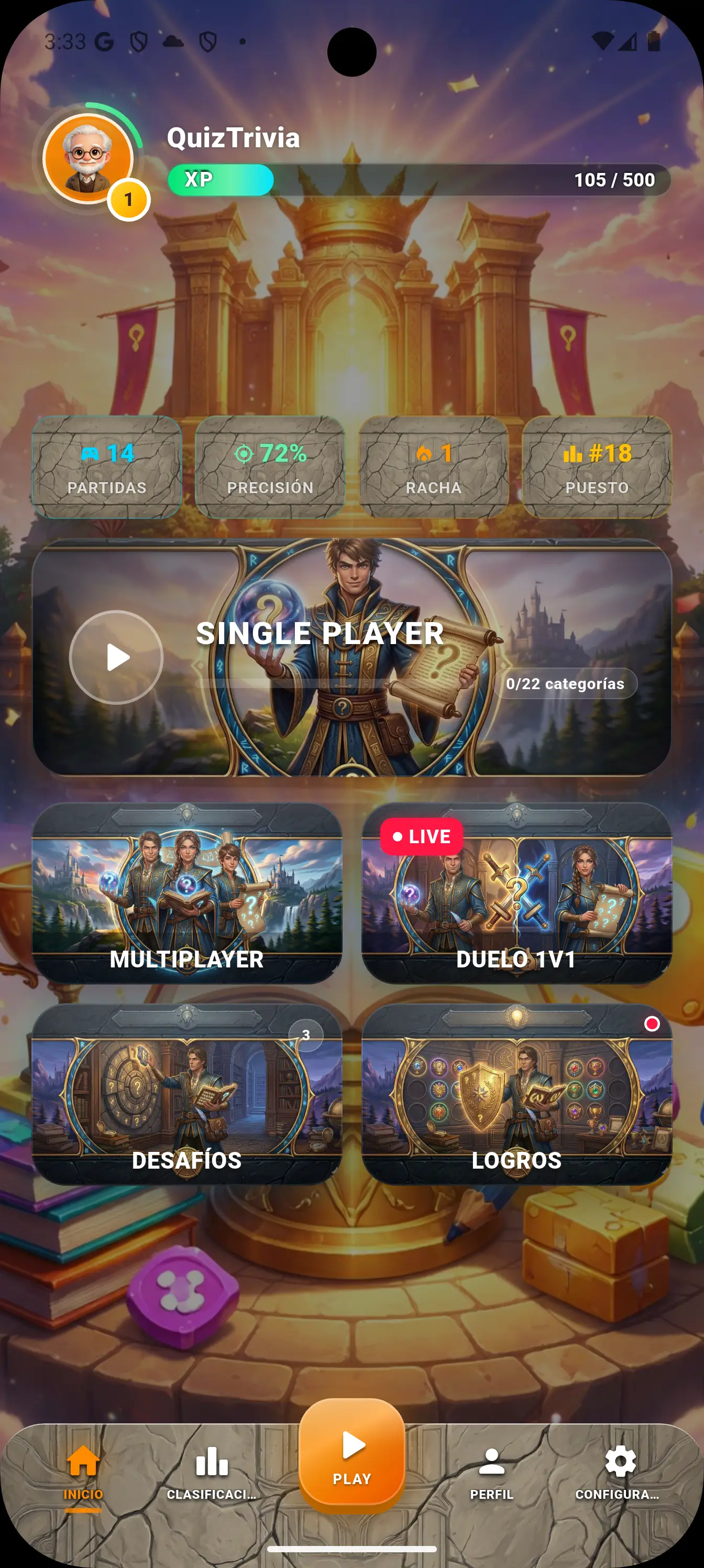 Pantalla de inicio de Quiz & Trivia Legends